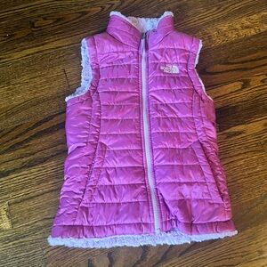 North Face Vest Girls Small 7/8 Pink Purple Mossbud Swirl Reversible Insulated